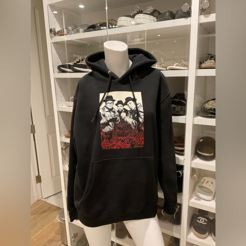 Obey Black Hoodie with Cream and Red Graphic Panel